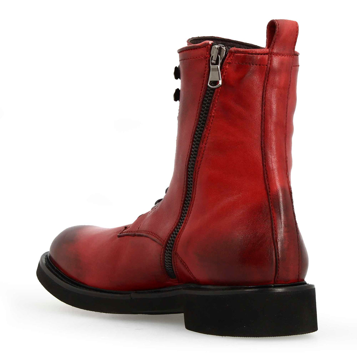 Stivaletto anfibio da donna in pelle colore rosso fatto a mano - LeonardoShoes