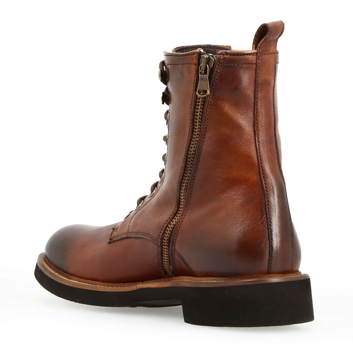 Stivaletto anfibio da donna in pelle marrone fatto a mano - LeonardoShoes