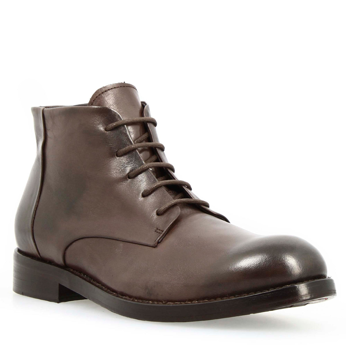 Stivaletto anfibio medio diver da uomo in pelle lavata colore testa di moro - LeonardoShoes
