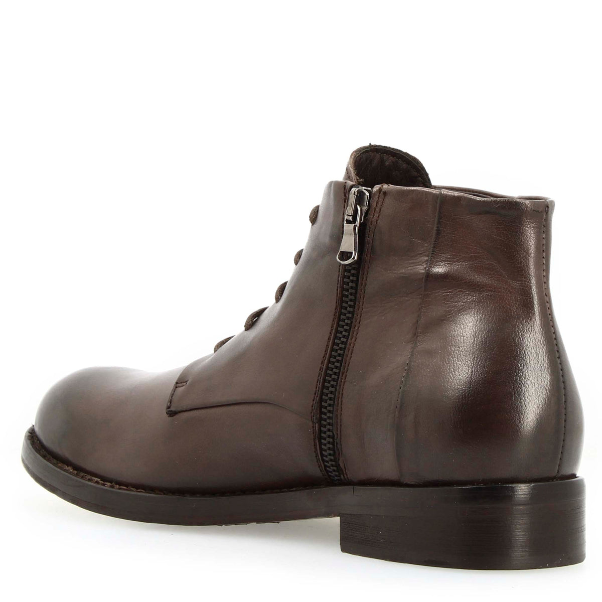 Stivaletto anfibio medio diver da uomo in pelle lavata colore testa di moro - LeonardoShoes