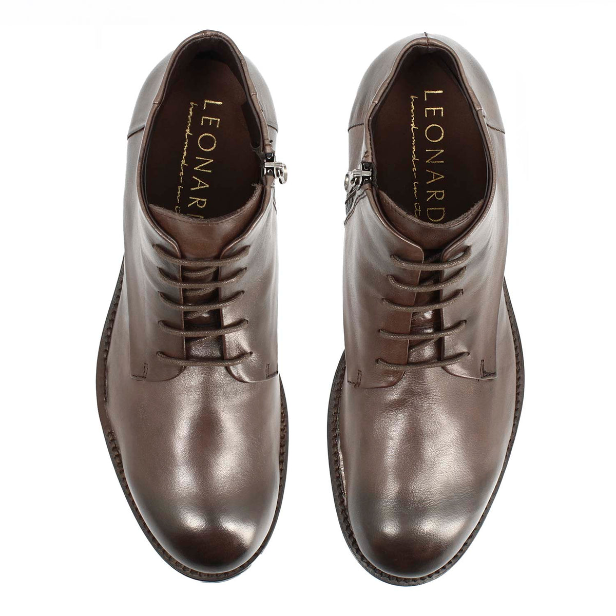 Stivaletto anfibio medio diver da uomo in pelle lavata colore testa di moro - LeonardoShoes