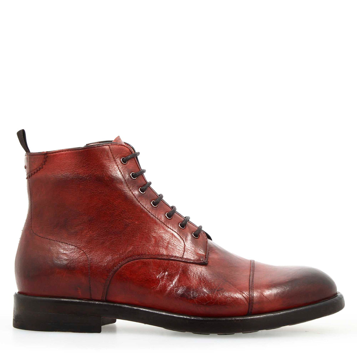 Stivaletto cap toe da uomo in pelle pregiata bordeaux - LeonardoShoes