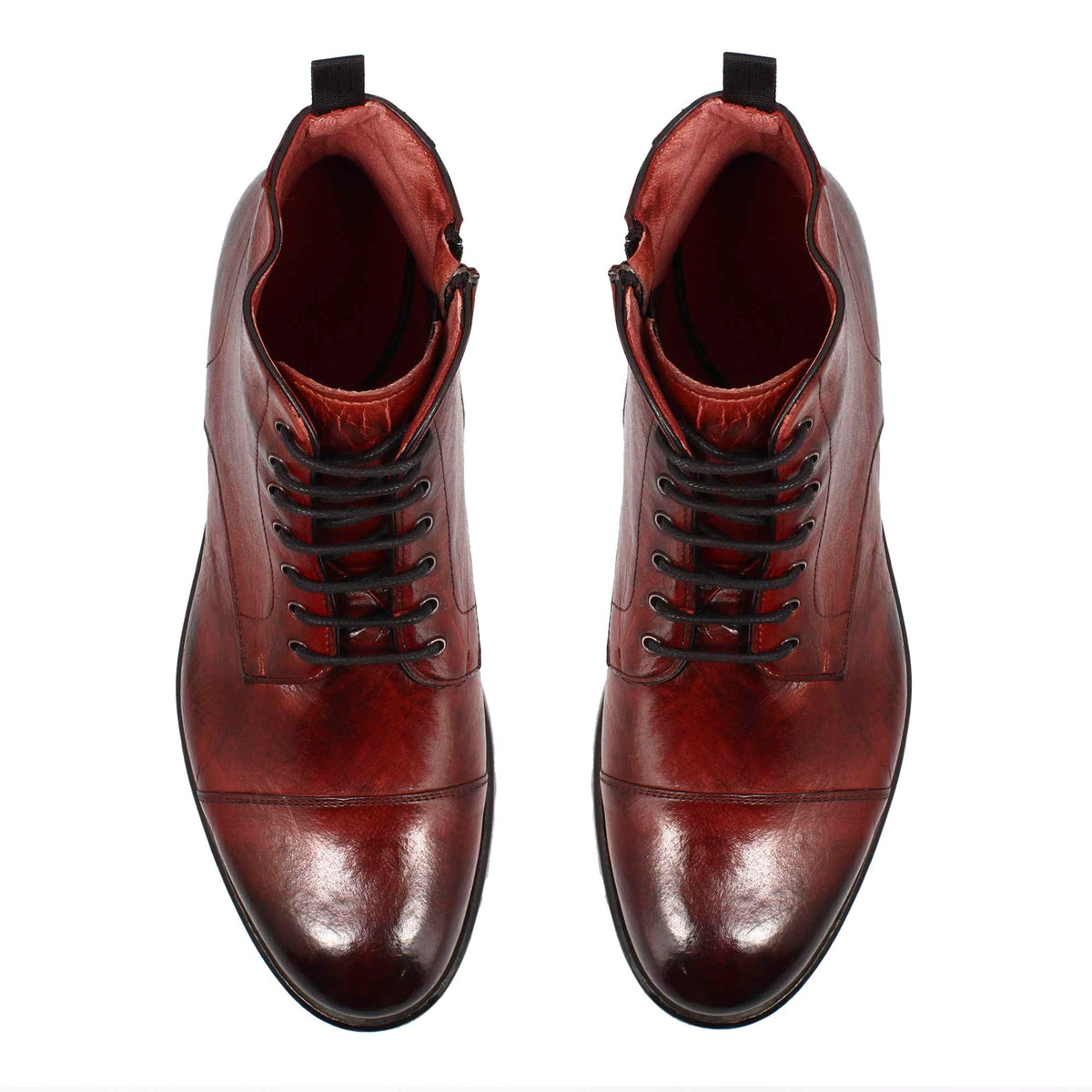 Stivaletto cap toe da uomo in pelle pregiata bordeaux - LeonardoShoes
