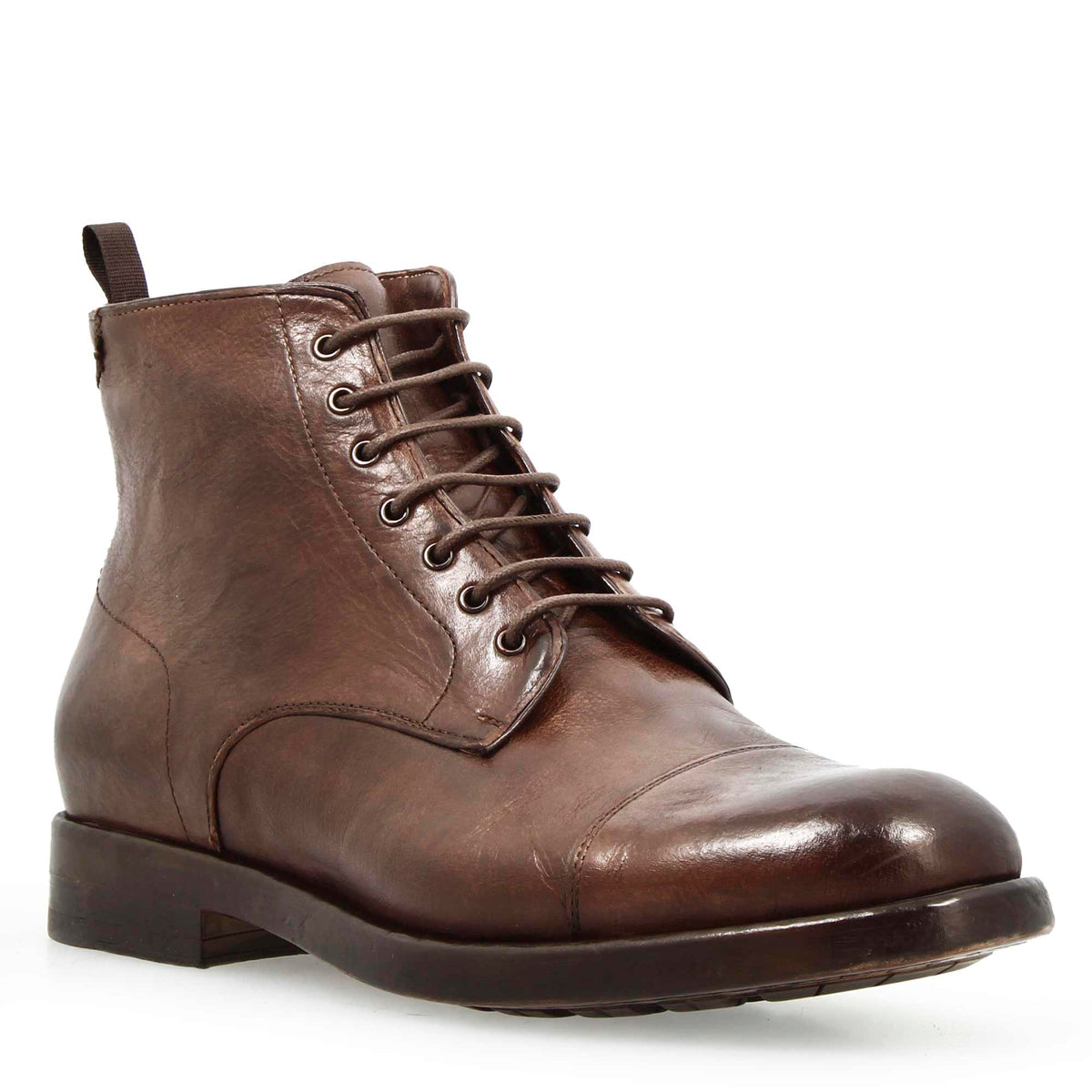 Stivaletto cap toe da uomo in pelle pregiata marrone scuro - LeonardoShoes