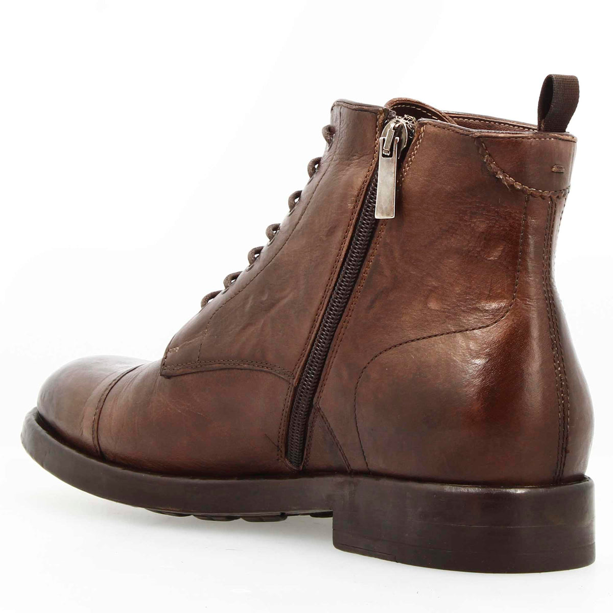 Stivaletto cap toe da uomo in pelle pregiata marrone scuro - LeonardoShoes