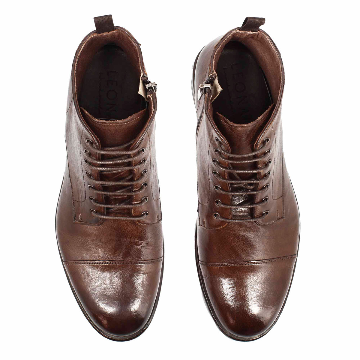 Stivaletto cap toe da uomo in pelle pregiata marrone scuro - LeonardoShoes