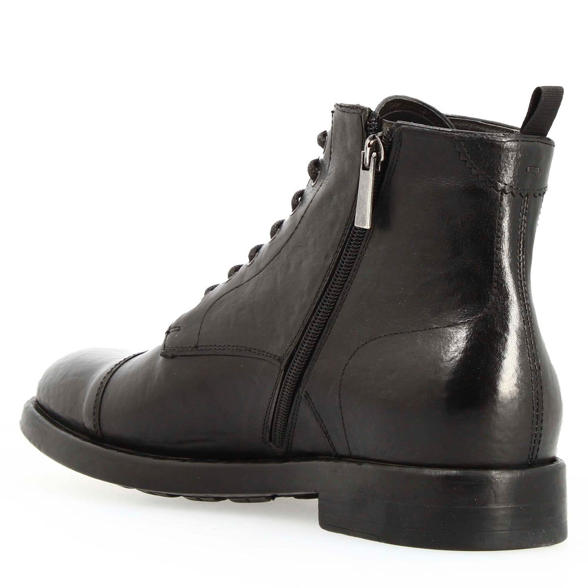 Stivaletto cap toe da uomo in pelle pregiata nera - LeonardoShoes