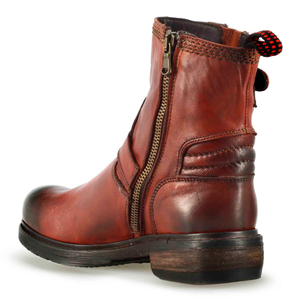 Stivaletto da donna con doppia fibbia in vera pelle colore rosso - LeonardoShoes