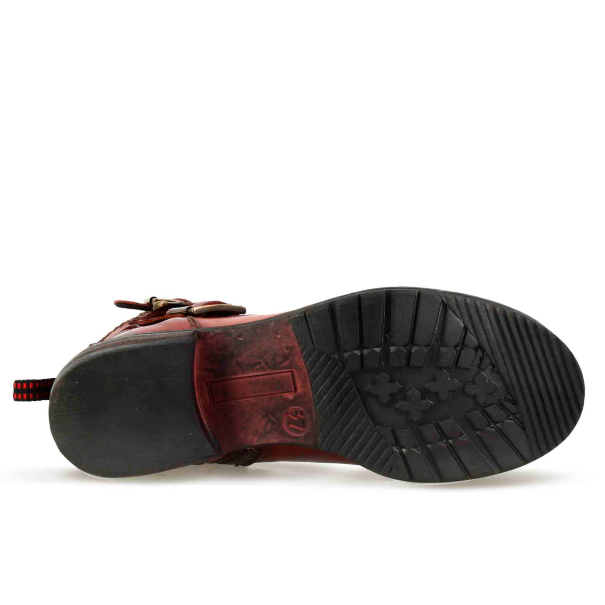Stivaletto da donna con doppia fibbia in vera pelle colore rosso - LeonardoShoes
