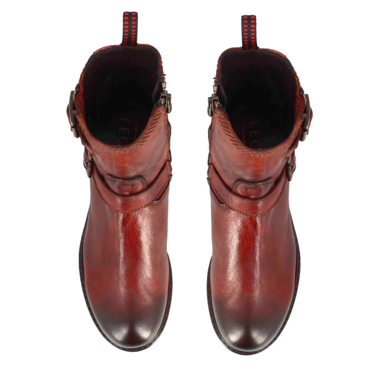 Stivaletto da donna con doppia fibbia in vera pelle colore rosso - LeonardoShoes
