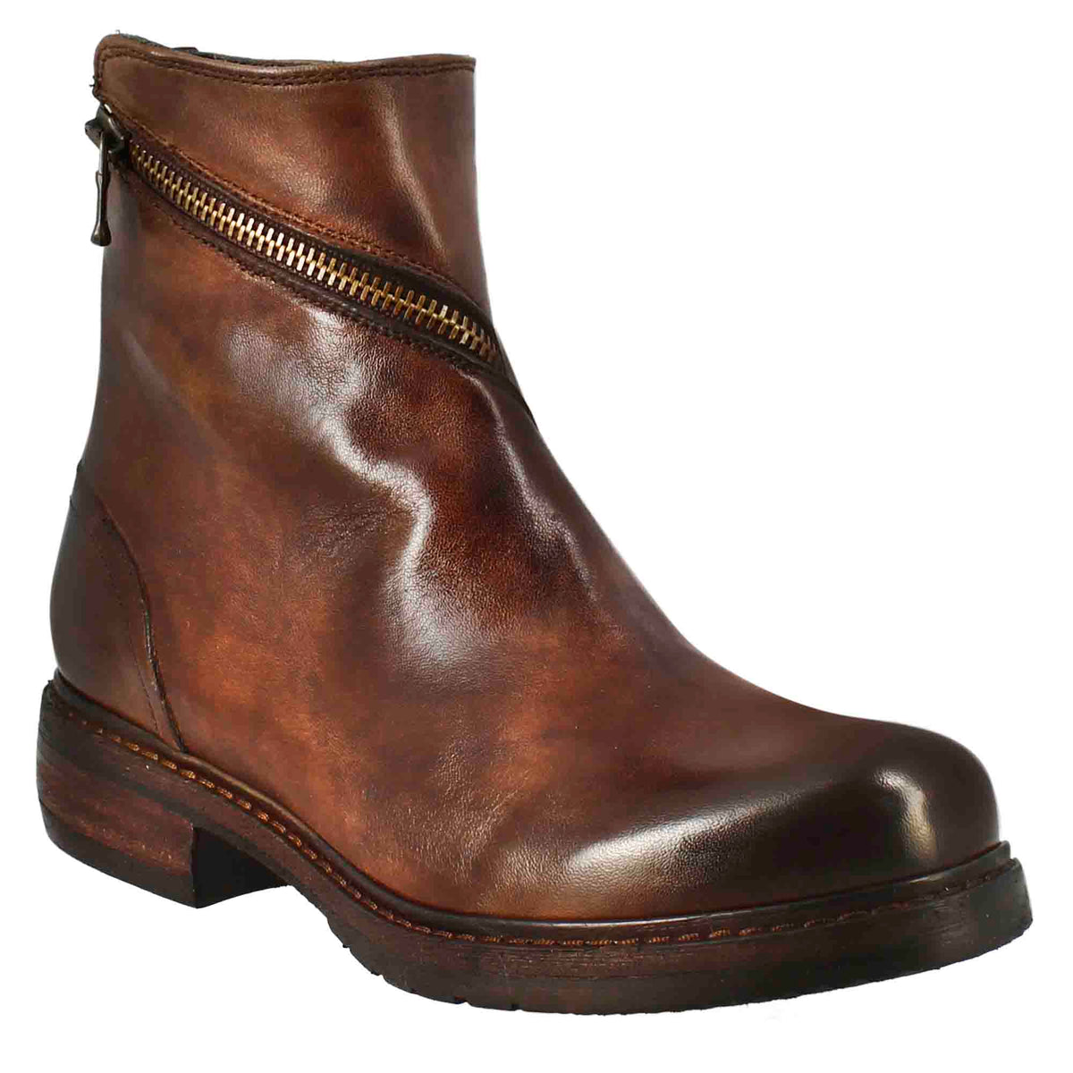 Stivaletto da donna in pelle lavata colore marrone con zip diagonale - LeonardoShoes