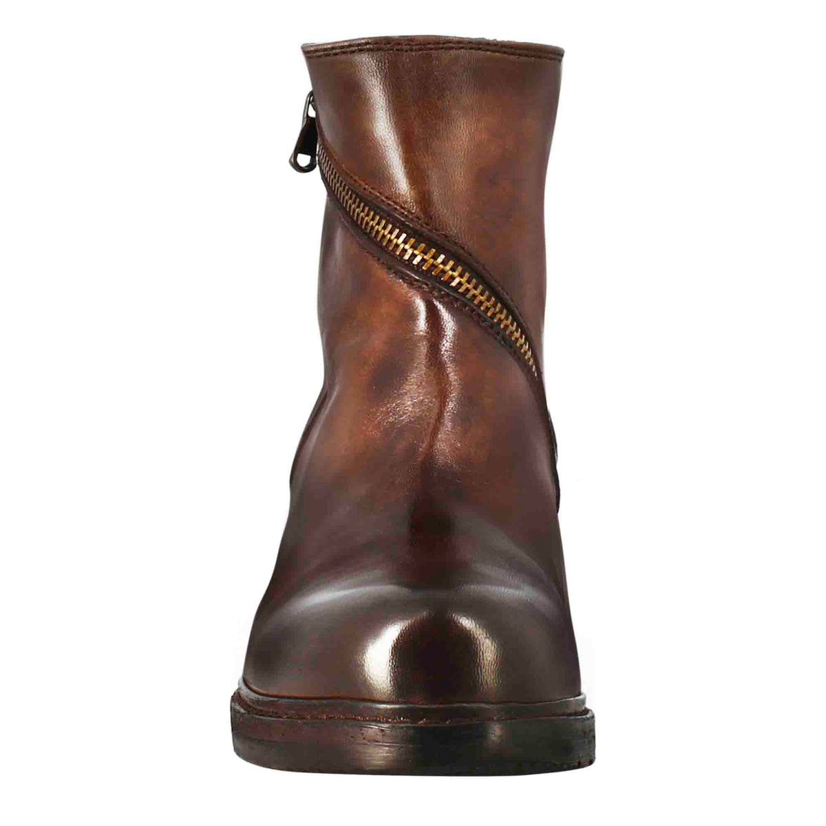 Stivaletto da donna in pelle lavata colore marrone con zip diagonale - LeonardoShoes