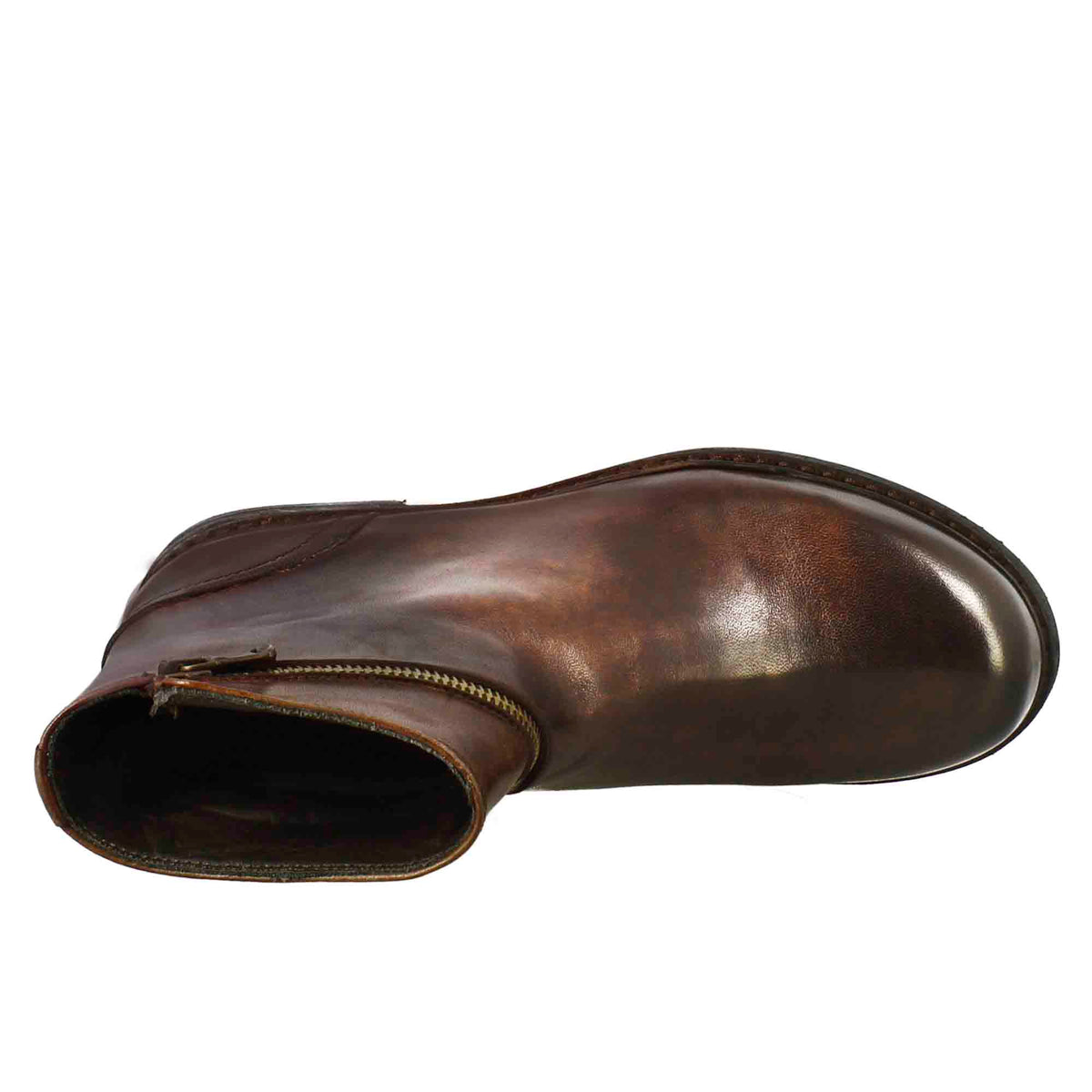 Stivaletto da donna in pelle lavata colore marrone con zip diagonale - LeonardoShoes