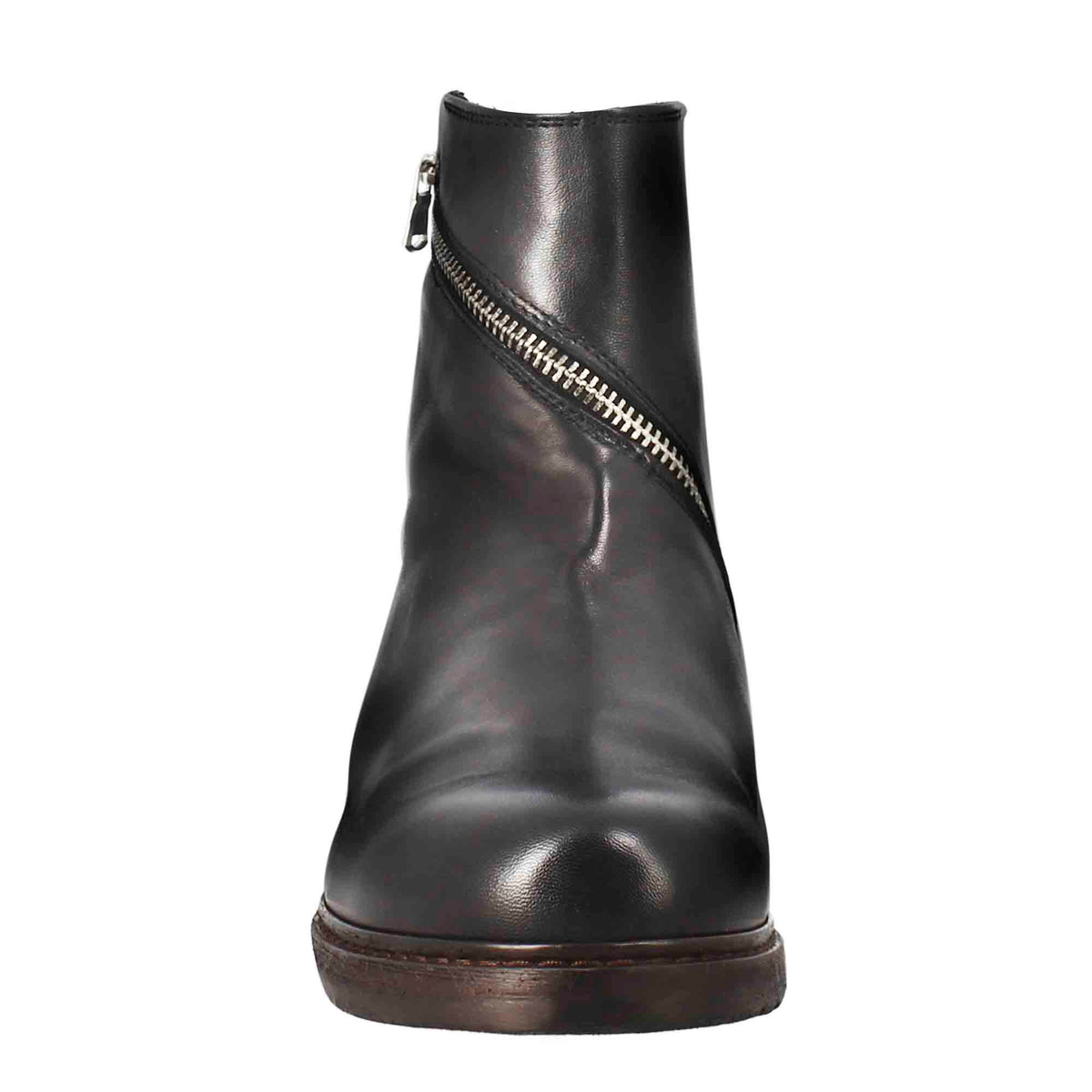 Stivaletto paupa da donna in pelle lavata colore nero con zip diagonale - LeonardoShoes
