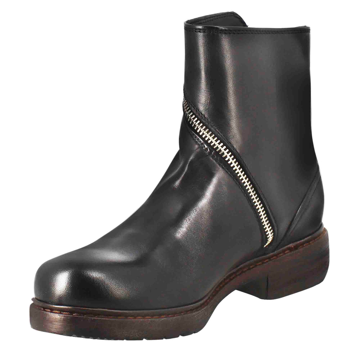 Stivaletto paupa da donna in pelle lavata colore nero con zip diagonale - LeonardoShoes