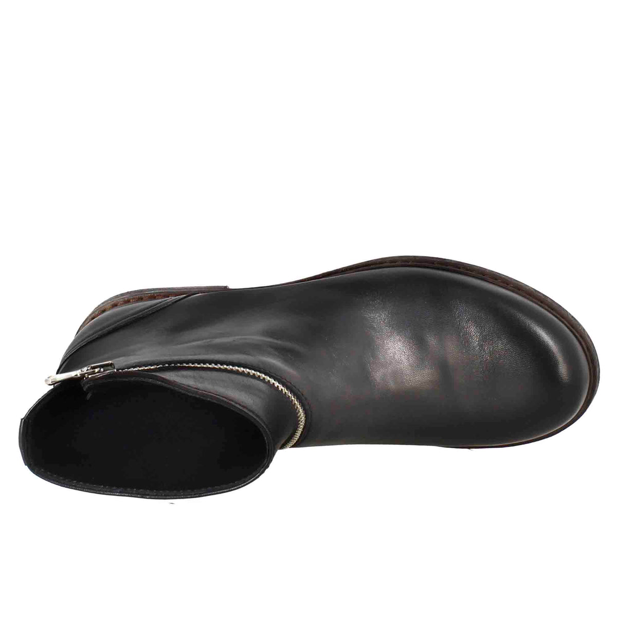 Stivaletto paupa da donna in pelle lavata colore nero con zip diagonale - LeonardoShoes