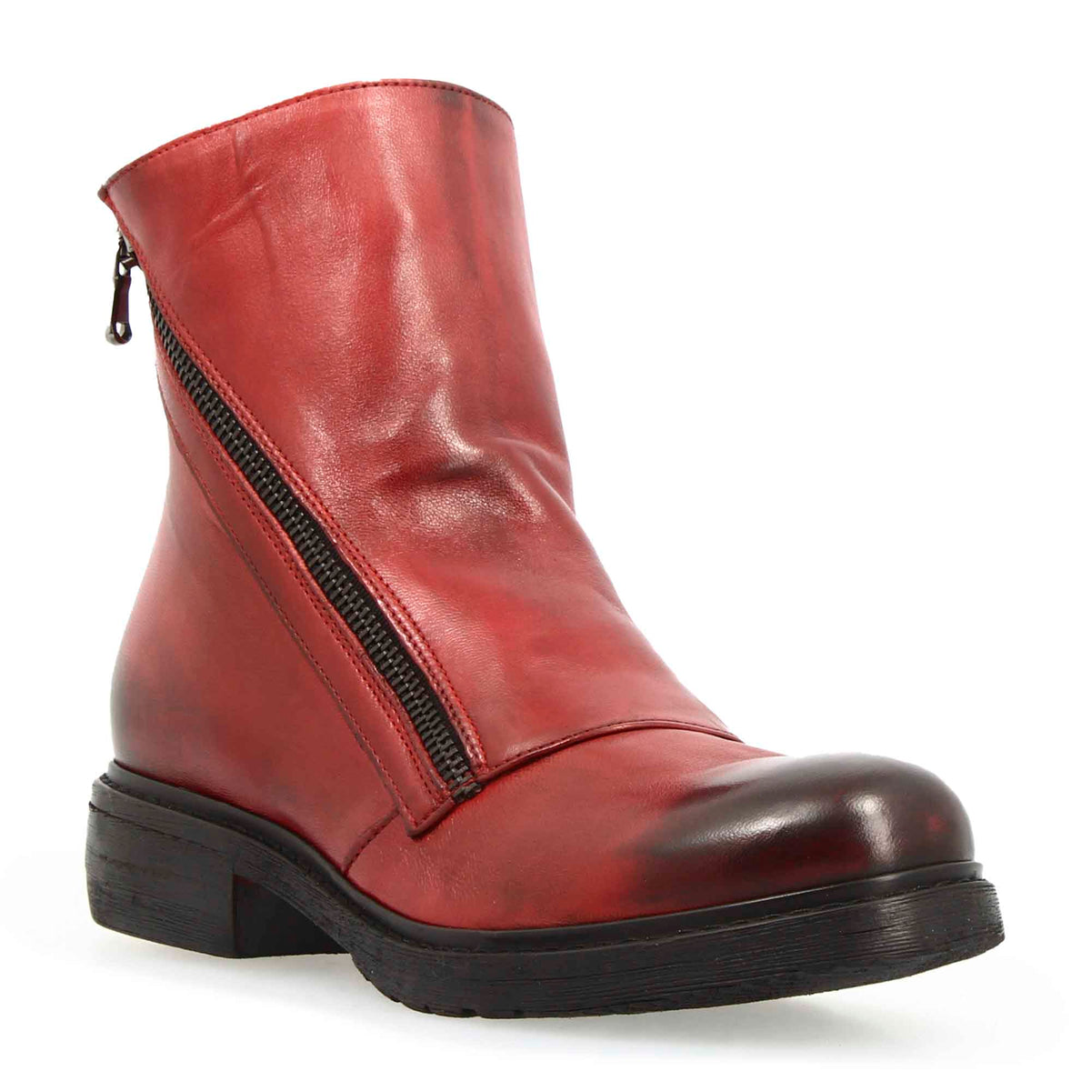 Stivaletto da donna in pelle lavata colore rosso con doppia zip - LeonardoShoes