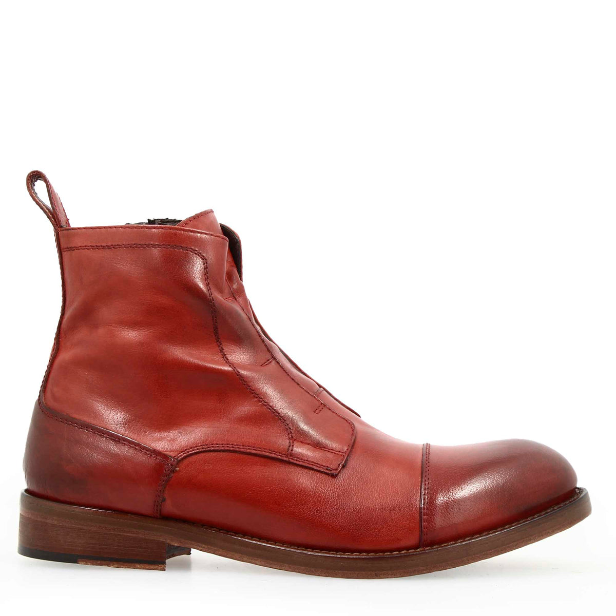 Stivaletto da uomo cap toe fatto a mano in pelle bordeaux - LeonardoShoes