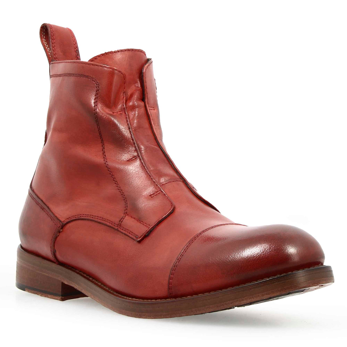 Stivaletto da uomo cap toe fatto a mano in pelle bordeaux - LeonardoShoes