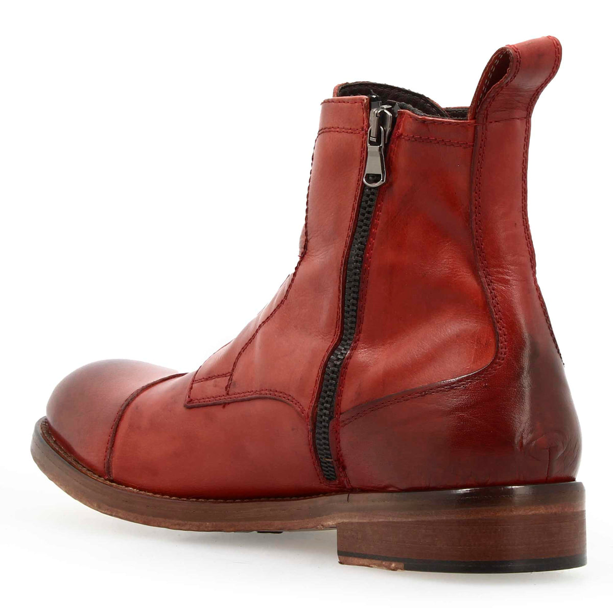 Stivaletto da uomo cap toe fatto a mano in pelle bordeaux - LeonardoShoes