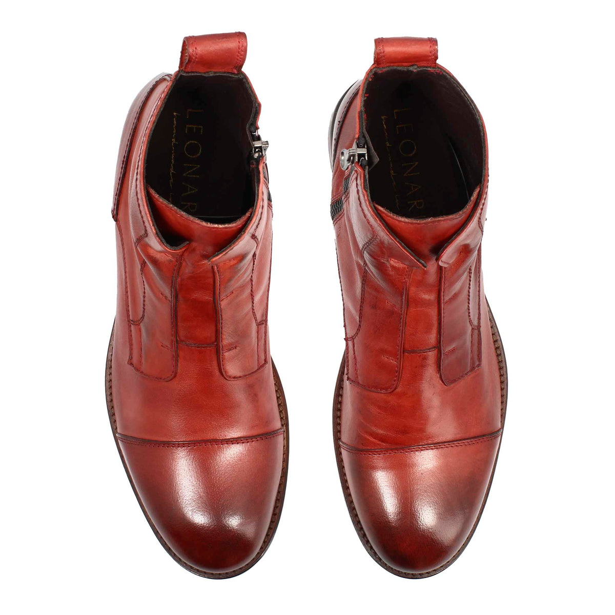 Stivaletto da uomo cap toe fatto a mano in pelle bordeaux - LeonardoShoes