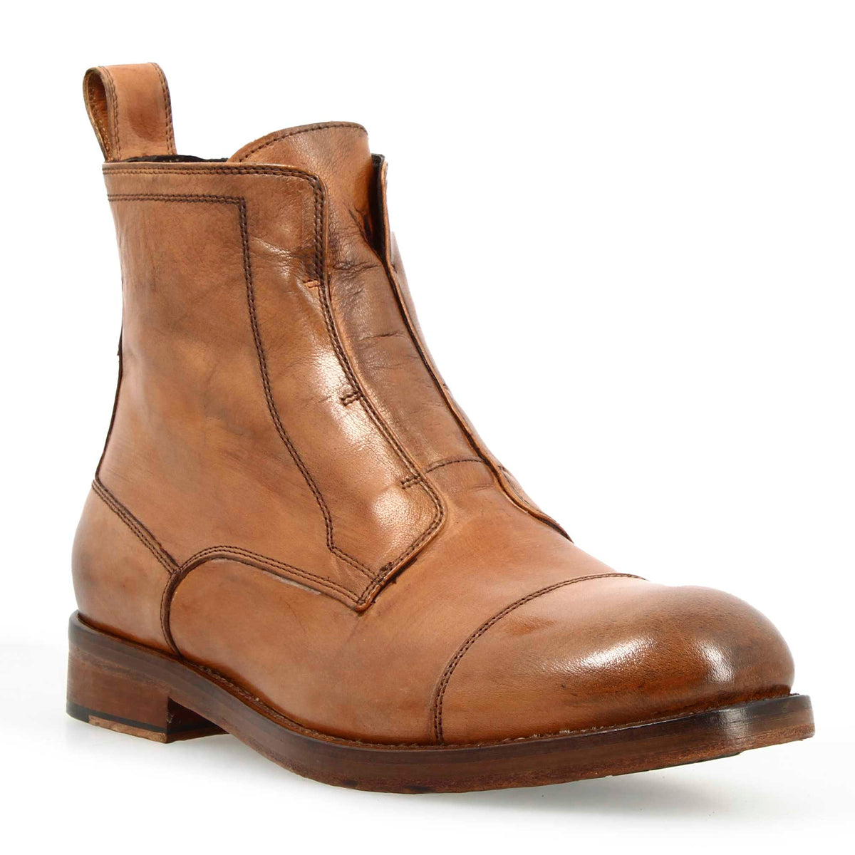 Stivaletto da uomo cap toe fatto a mano in pelle marrone - LeonardoShoes