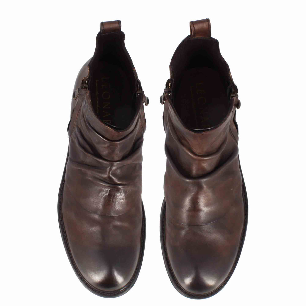 Stivaletto da uomo con arricciatura in pelle colore marrone scuro - LeonardoShoes