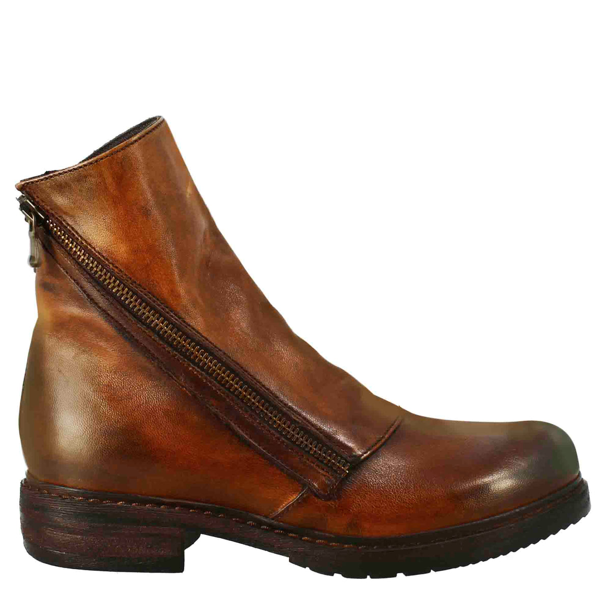 Stivaletto da donna in pelle lavata colore cuoio scuro con doppia zip - LeonardoShoes