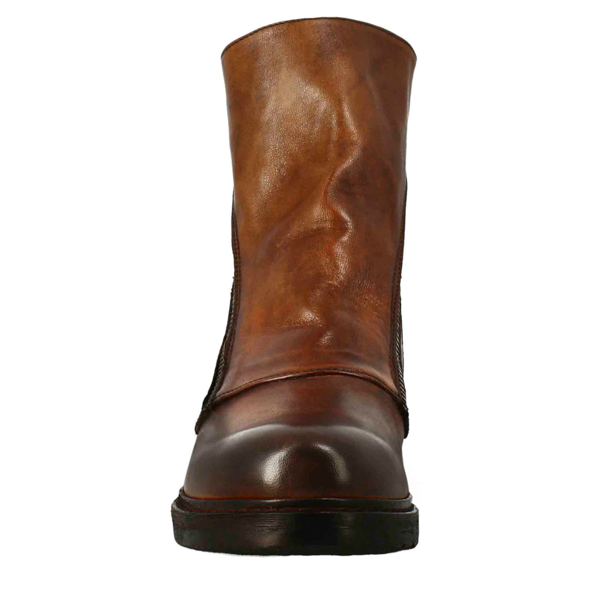 Stivaletto da donna in pelle lavata colore cuoio scuro con doppia zip - LeonardoShoes