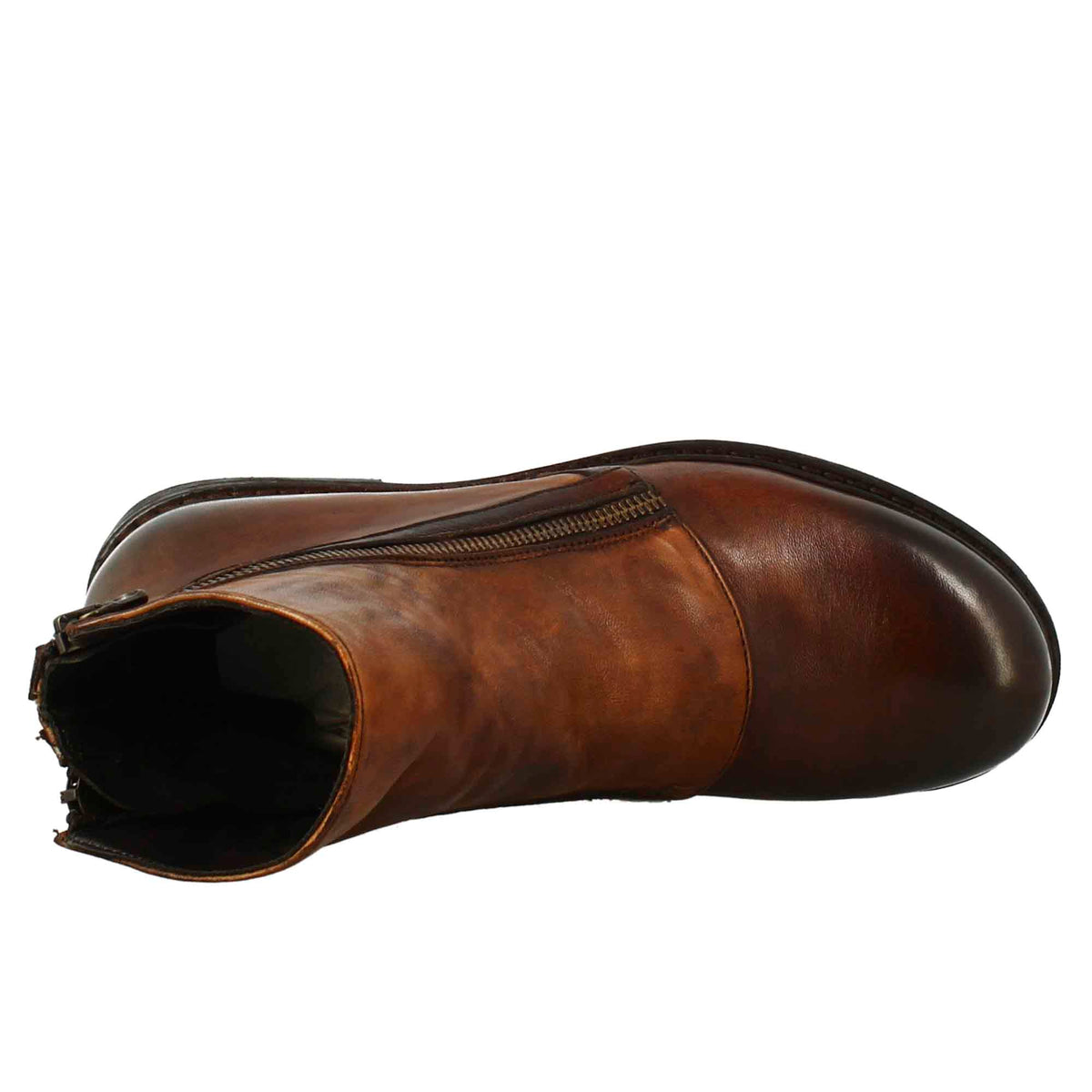 Stivaletto da donna in pelle lavata colore cuoio scuro con doppia zip - LeonardoShoes