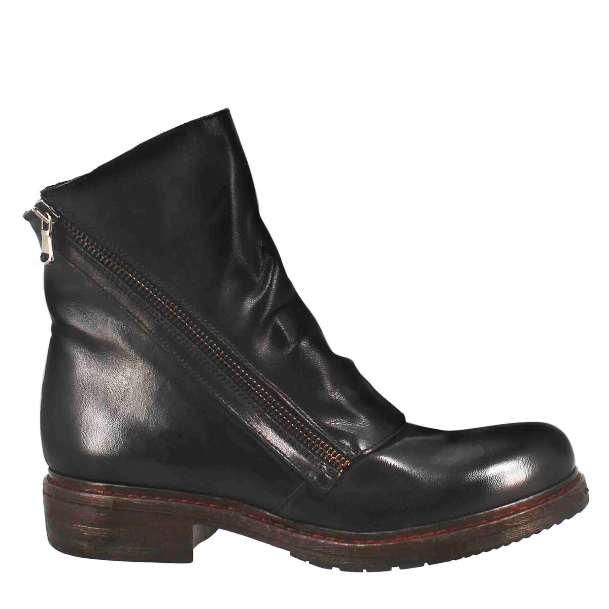 Stivaletto da donna in pelle lavata colore nero con doppia zip - LeonardoShoes