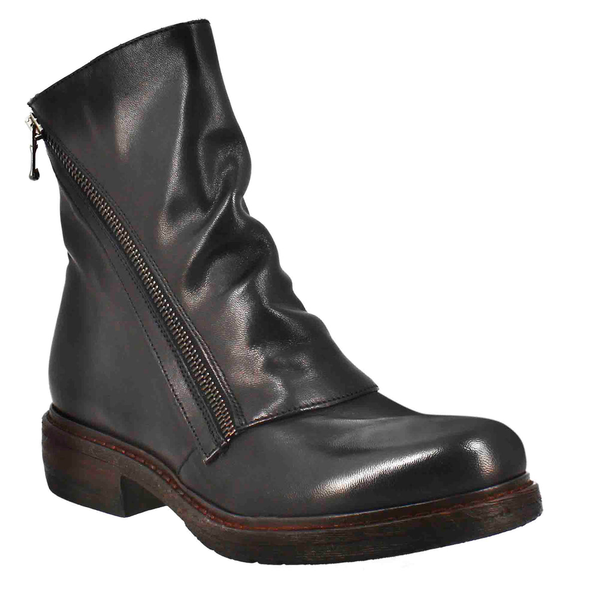 Stivaletto da donna in pelle lavata colore nero con doppia zip - LeonardoShoes