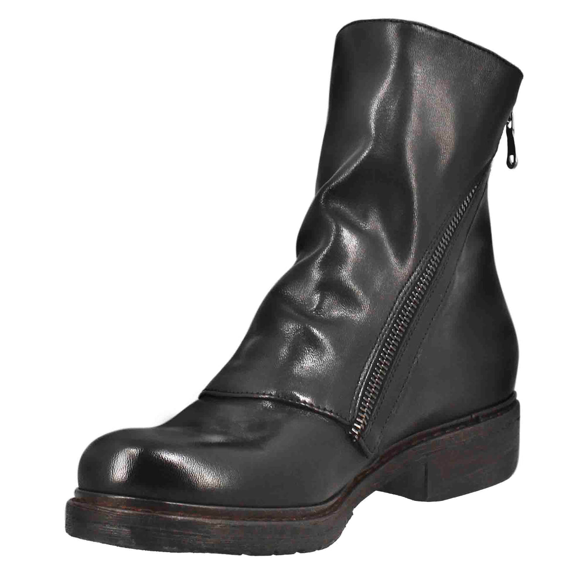 Stivaletto da donna in pelle lavata colore nero con doppia zip - LeonardoShoes