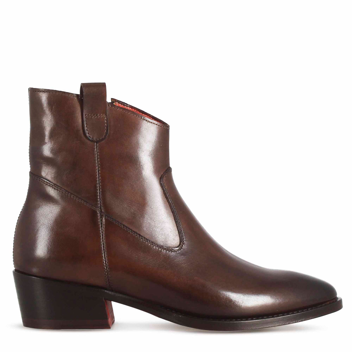 Stivaletto sopra alla caviglia stile texano da donna in pelle colore marrone scuro - LeonardoShoes