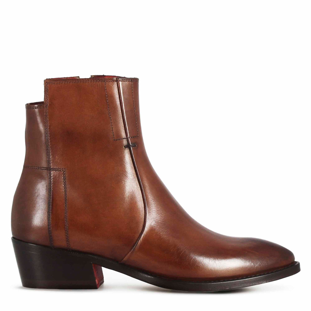 Stivaletto stile texano asimmetrico da donna in pelle colore marrone - LeonardoShoes