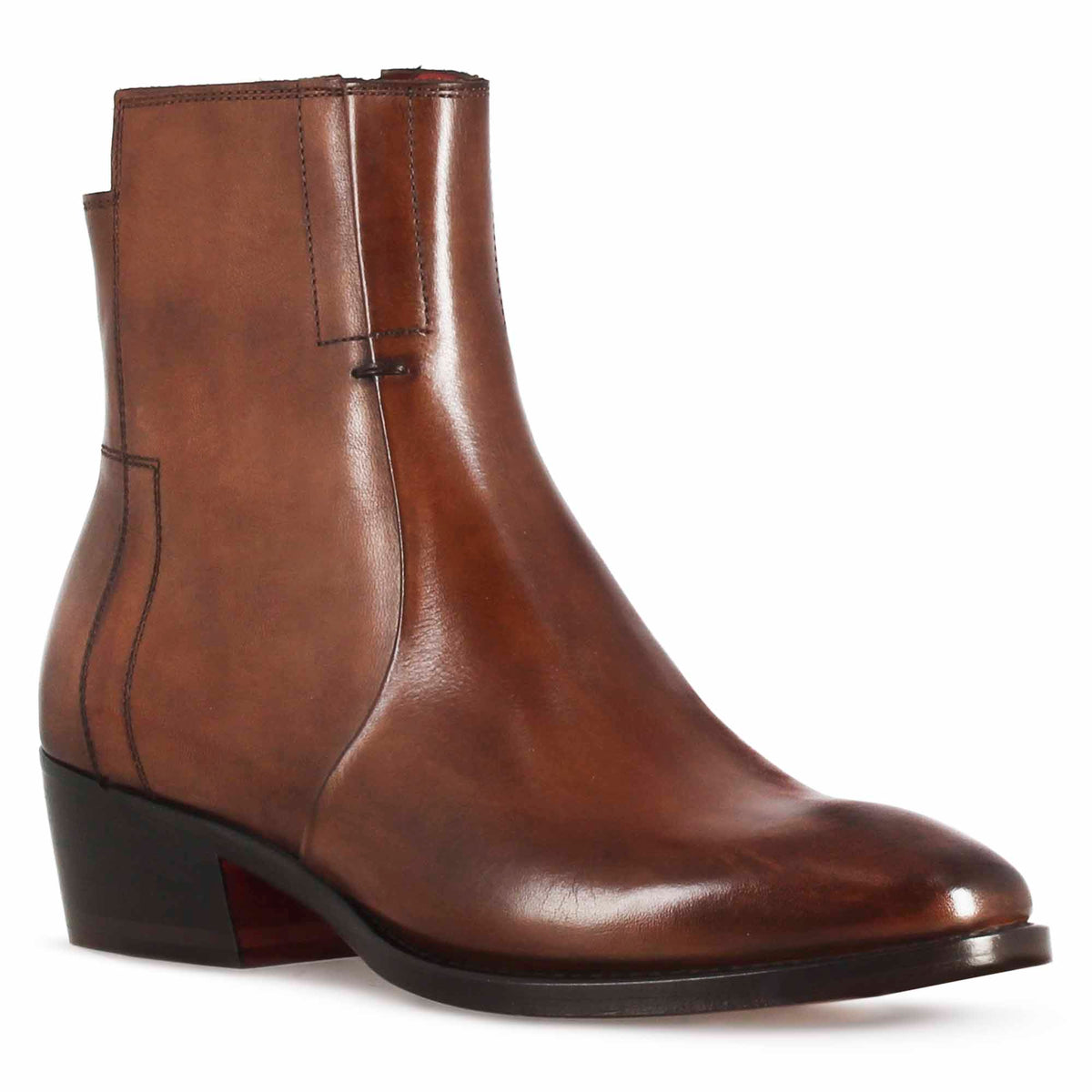 Stivaletto stile texano asimmetrico da donna in pelle colore marrone - LeonardoShoes