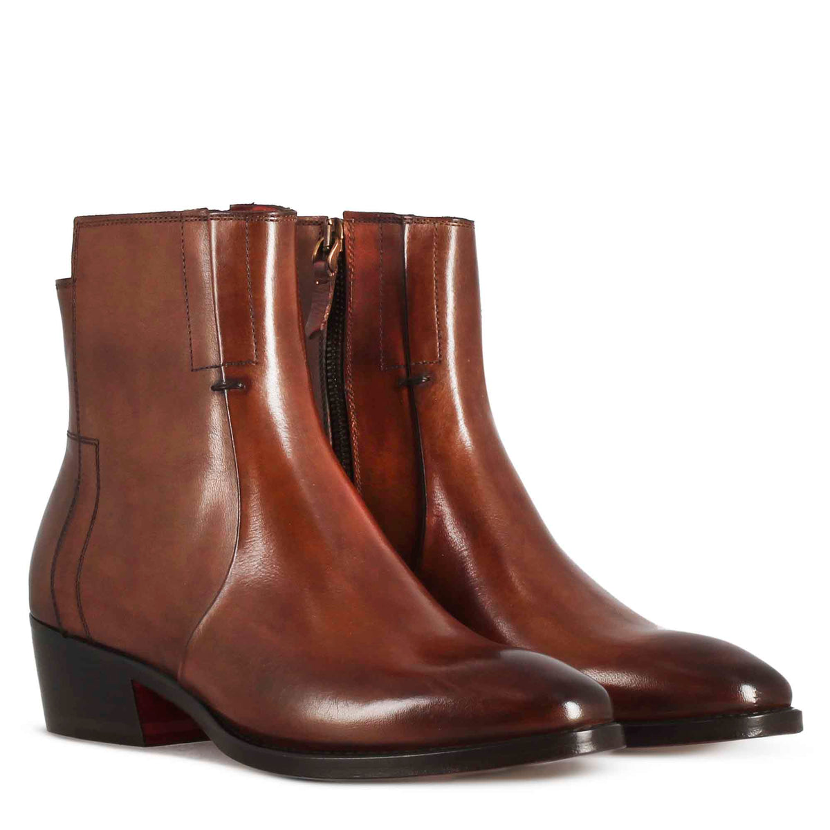 Stivaletto stile texano asimmetrico da donna in pelle colore marrone - LeonardoShoes
