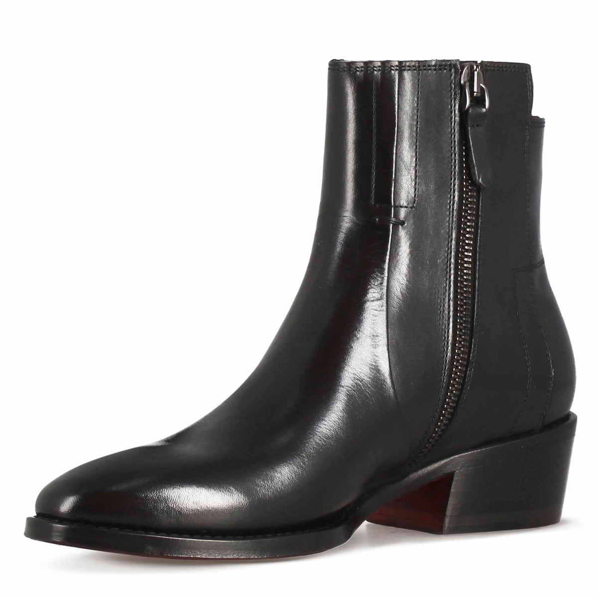 Stivaletto stile texano asimmetrico da donna in pelle colore nero - LeonardoShoes