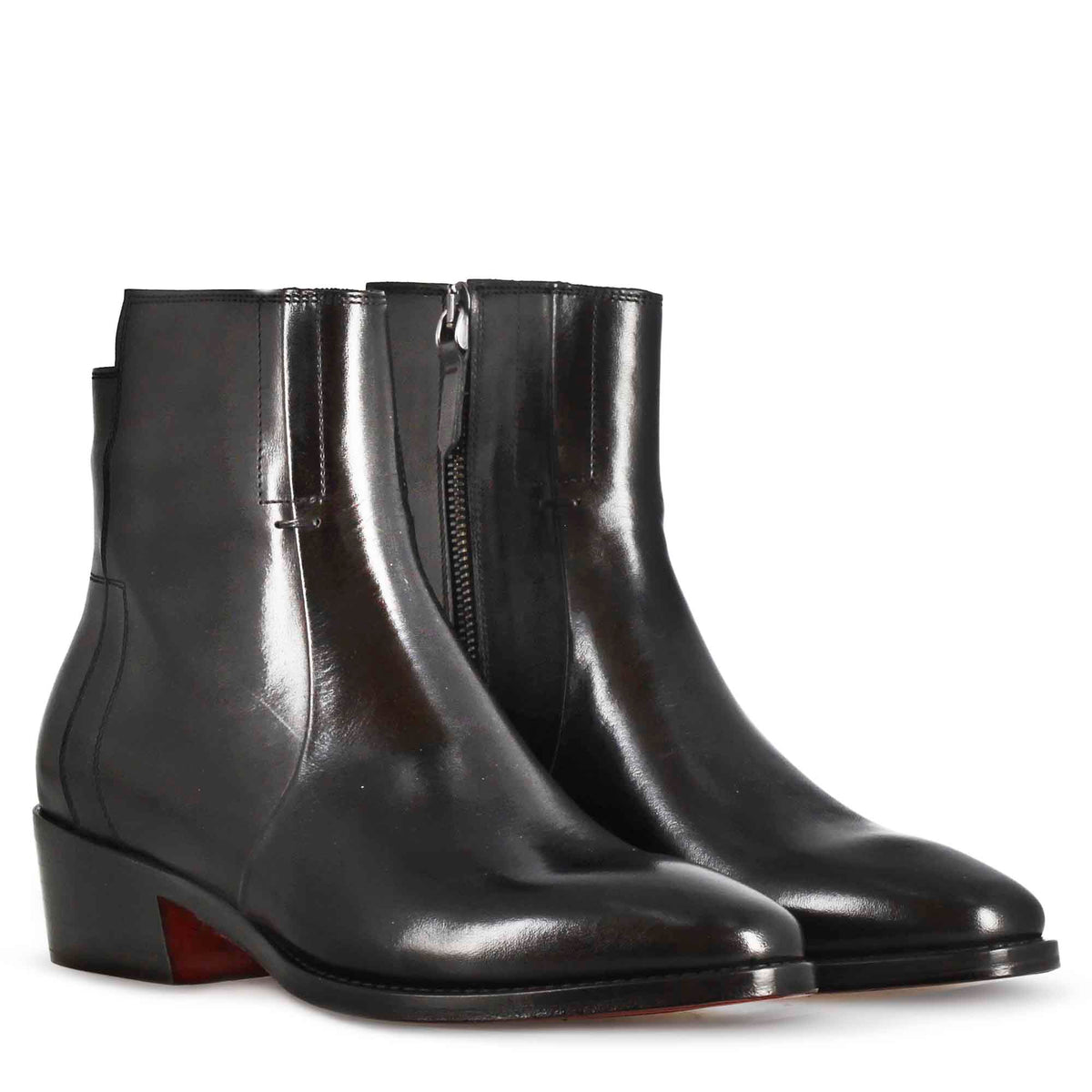 Stivaletto stile texano asimmetrico da donna in pelle colore nero - LeonardoShoes