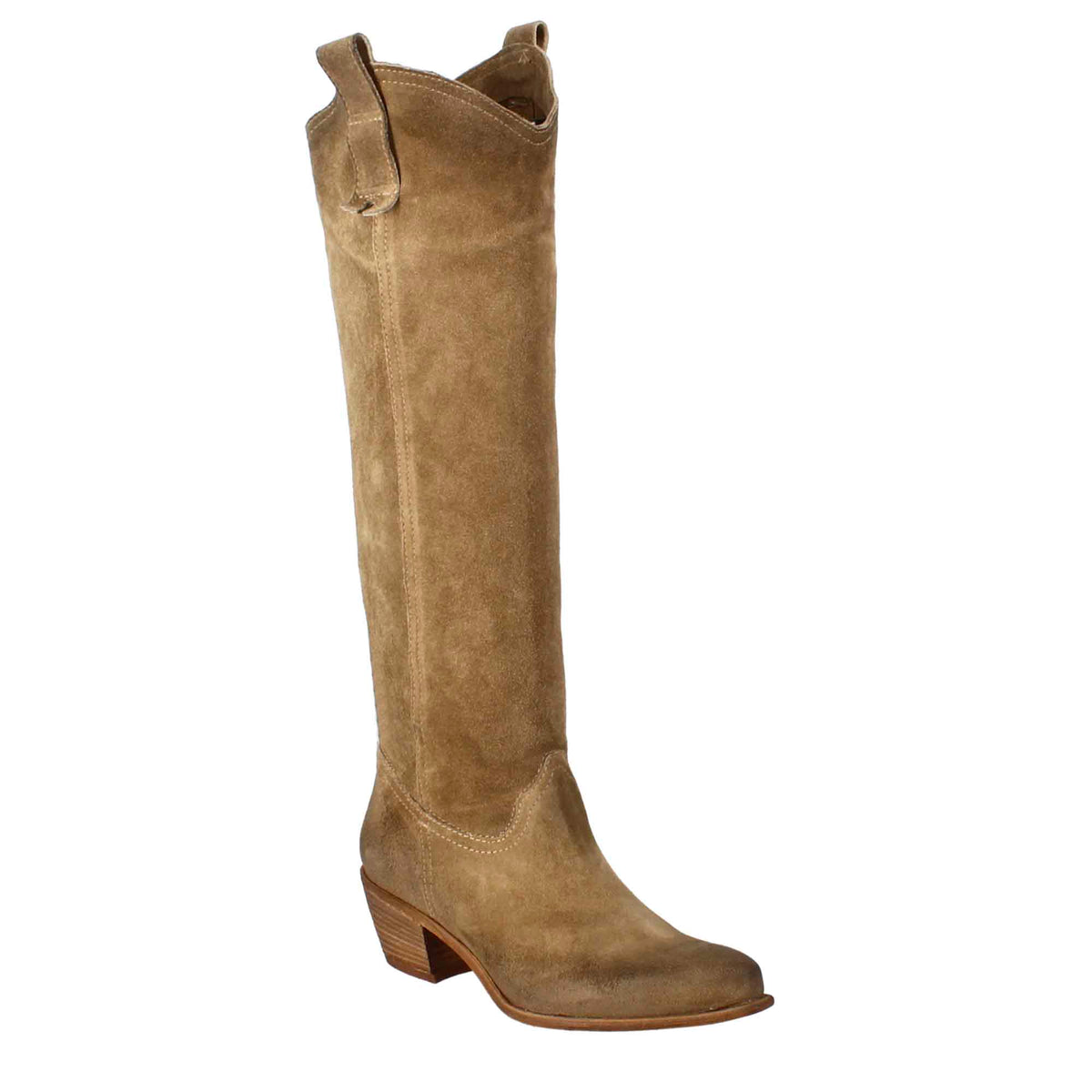 Stivali texani da donna sfoderati in camoscio tortora - LeonardoShoes