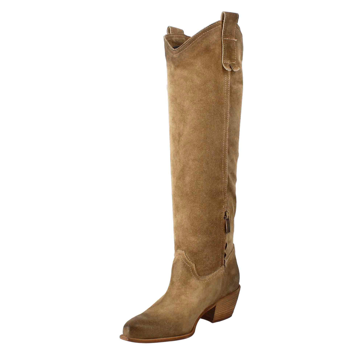 Stivali texani da donna sfoderati in camoscio tortora - LeonardoShoes