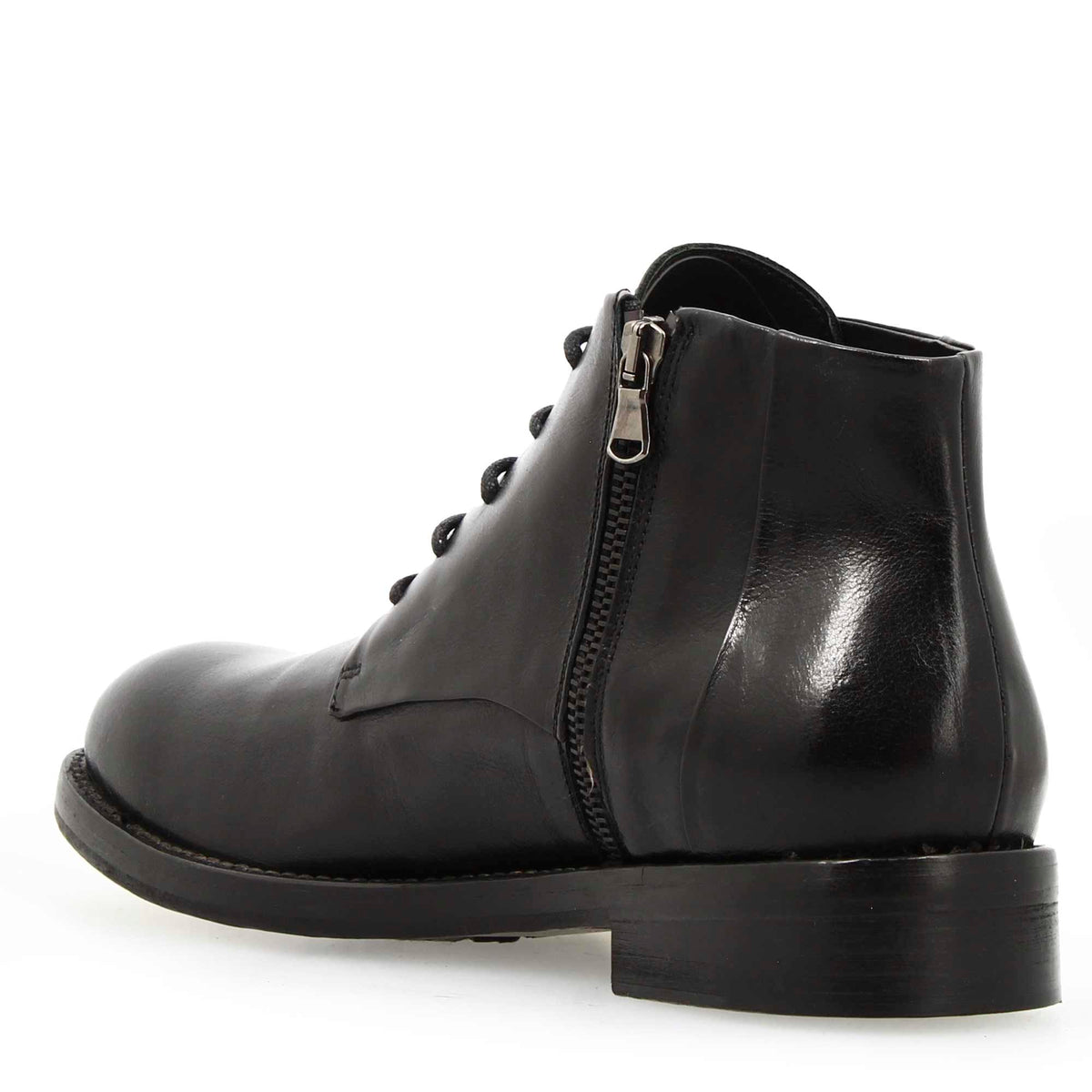 Tronchetto anfibio medio da uomo in pelle lavata colore nero - LeonardoShoes