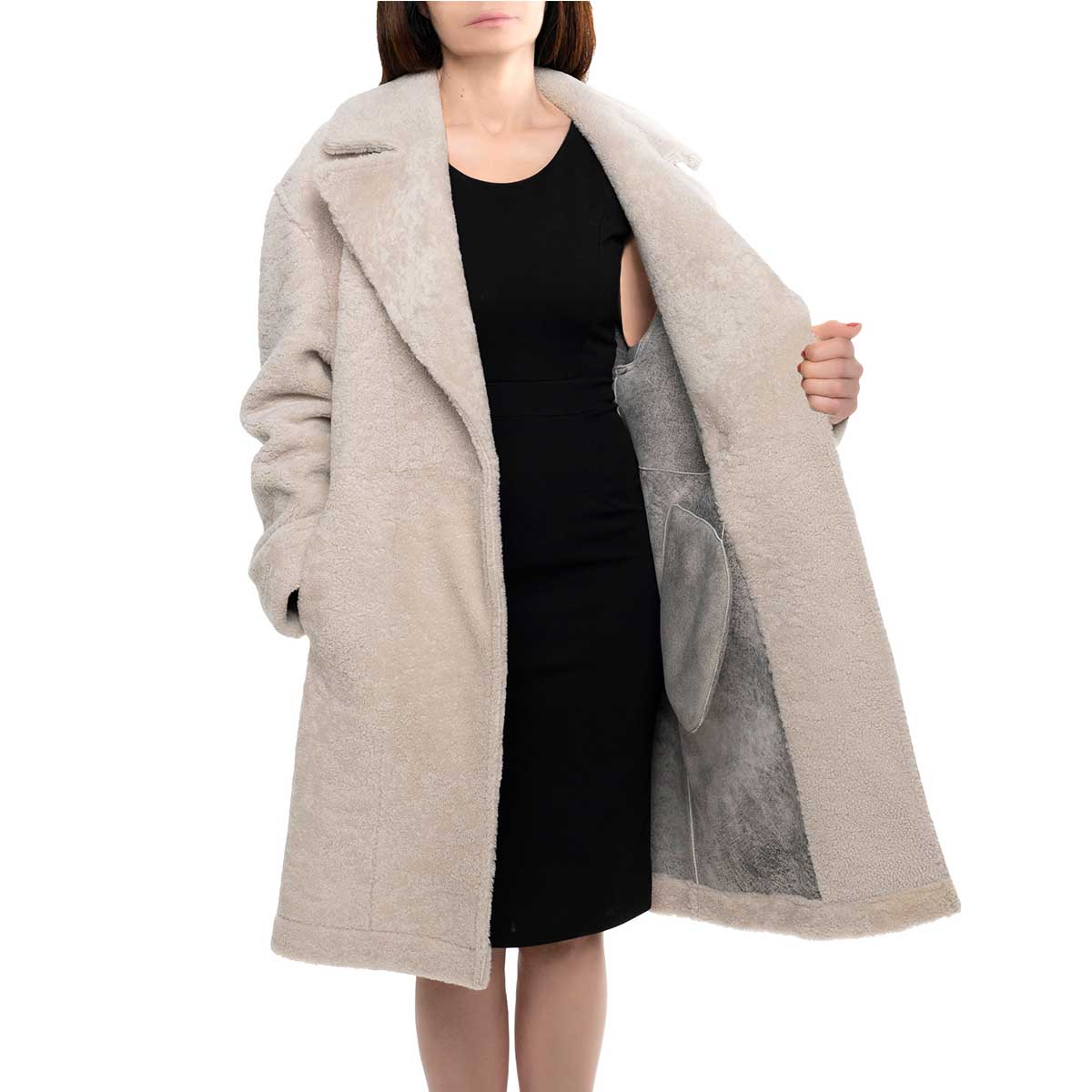 Montone lungo da donna beige con bottoni - LeonardoShoes