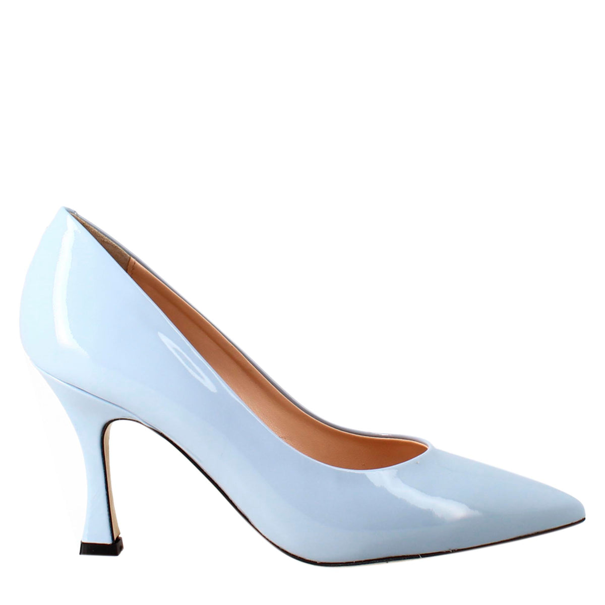 Décolleté da donna in pelle verniciata colore celeste a punta - LeonardoShoes