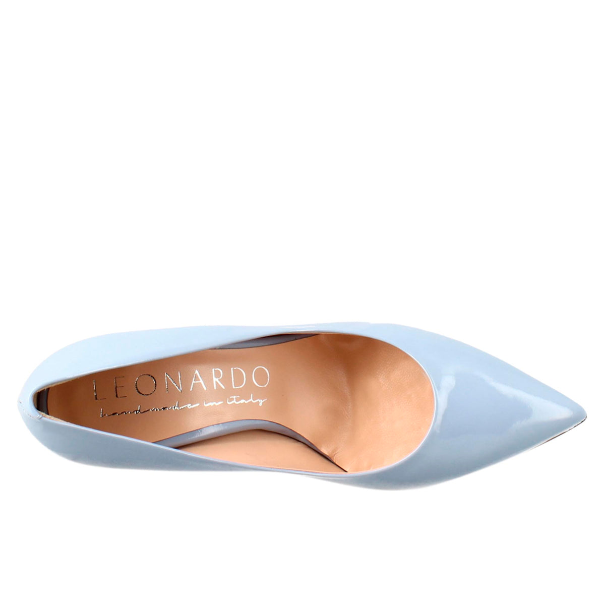 Décolleté da donna in pelle verniciata colore celeste a punta - LeonardoShoes