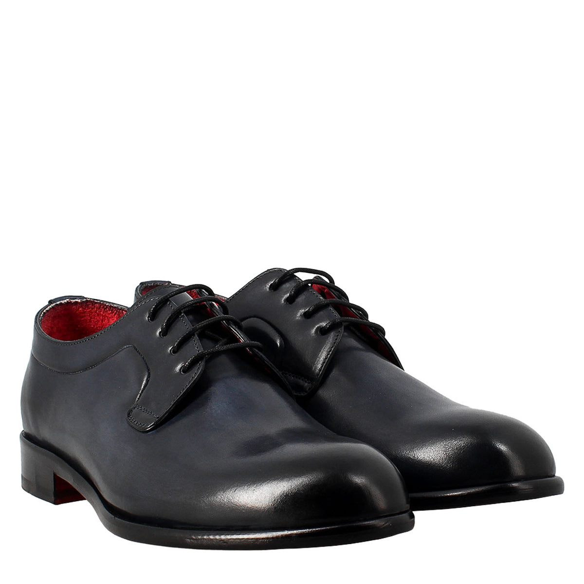 Derby blu elegante da uomo in pelle liscia - LeonardoShoes