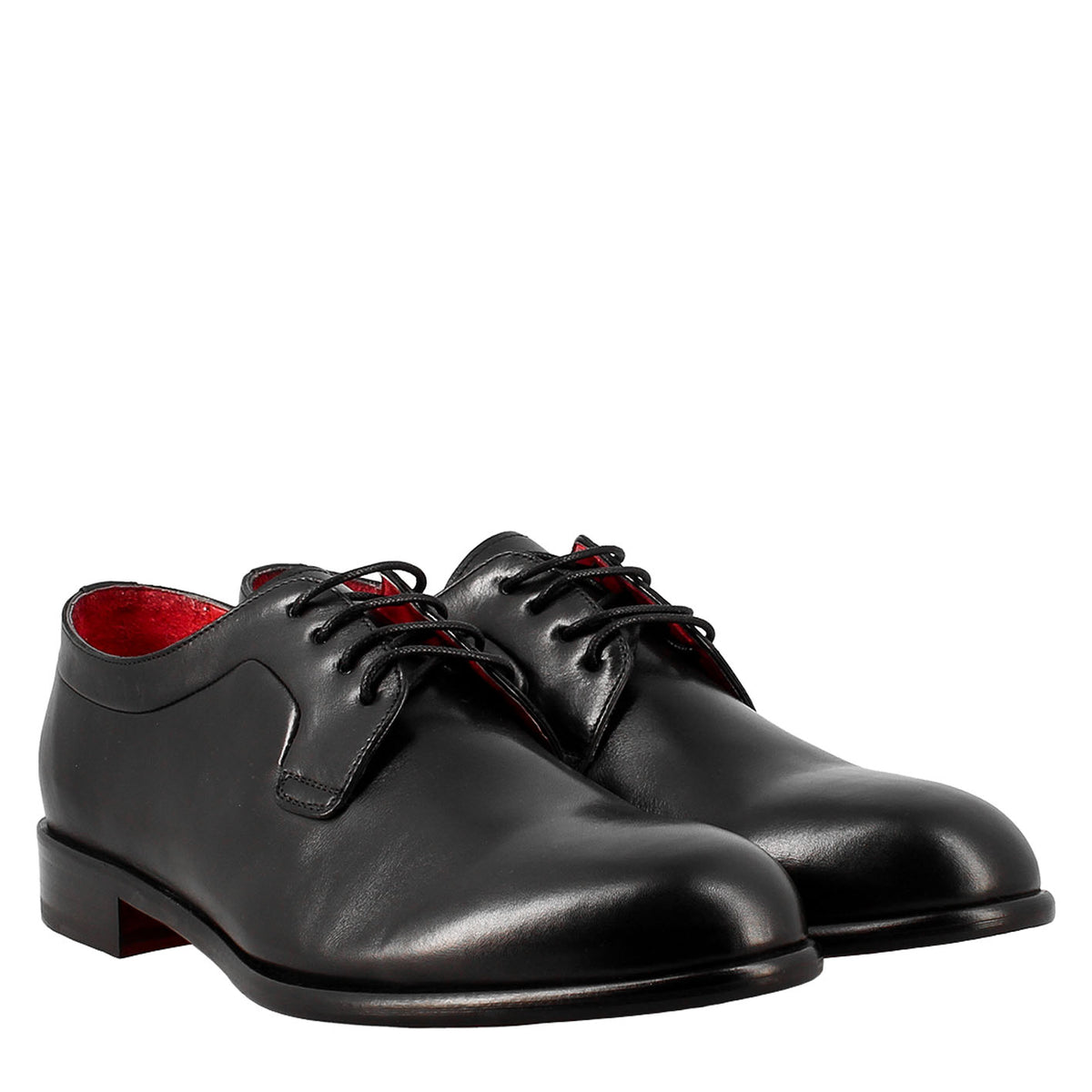 Derby nero elegante da uomo in pelle liscia - LeonardoShoes