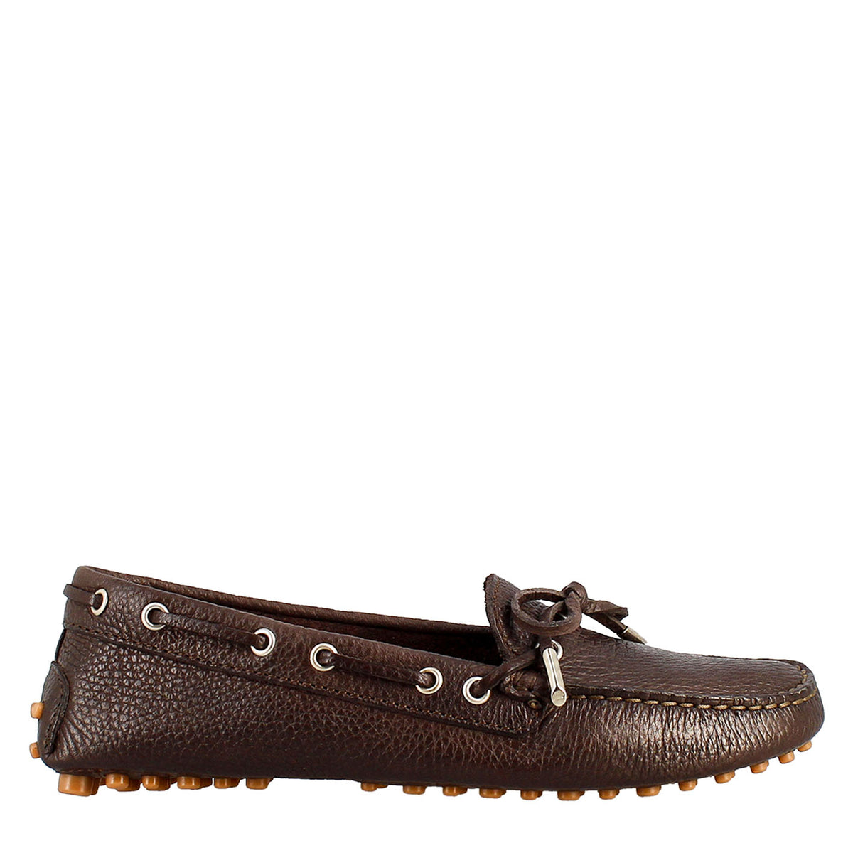 Mocassino da donna con lacci in pelle marrone scuro - LeonardoShoes