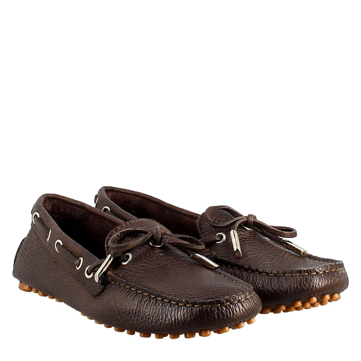 Mocassino da donna con lacci in pelle marrone scuro - LeonardoShoes