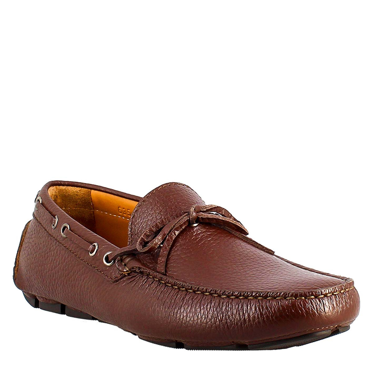 Mocassini artigianali carshoe da uomo in pelle color marrone. - LeonardoShoes